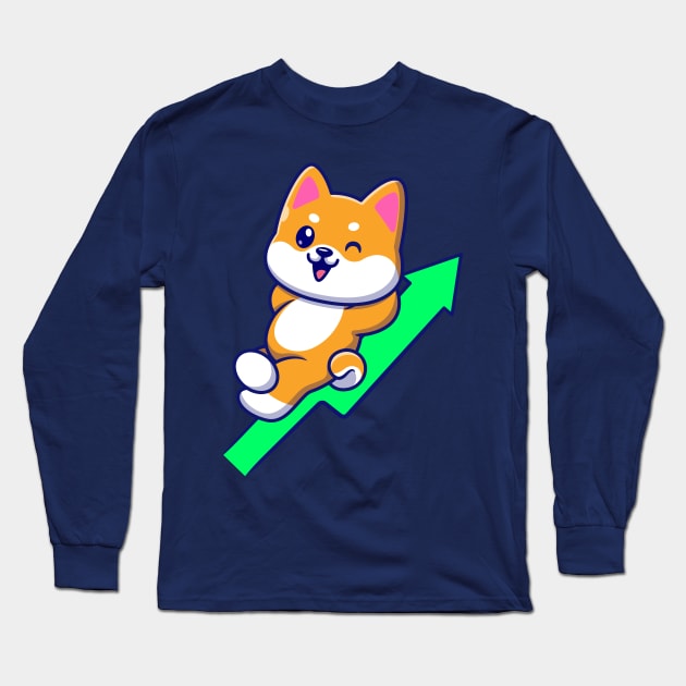 Cute Shiba Inu Rising Graph Cartoon Long Sleeve T-Shirt by Catalyst Labs